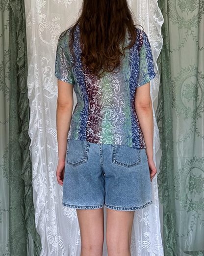 Vintage Kurzarmbluse crazy Pattern Bluse Boho 90s Festival Sommer Teos Vintage Online shop