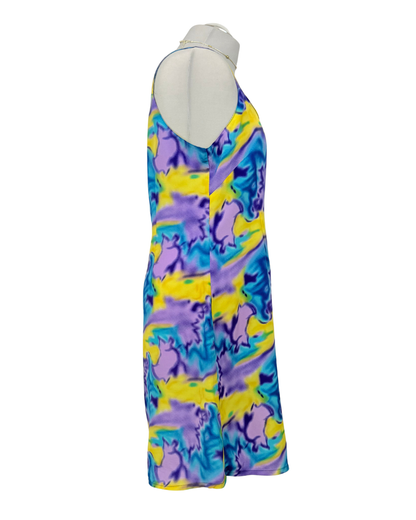 Slip Dress Trägerkleid Seide blau lila gelb batik Teos Vintage Onlineshop