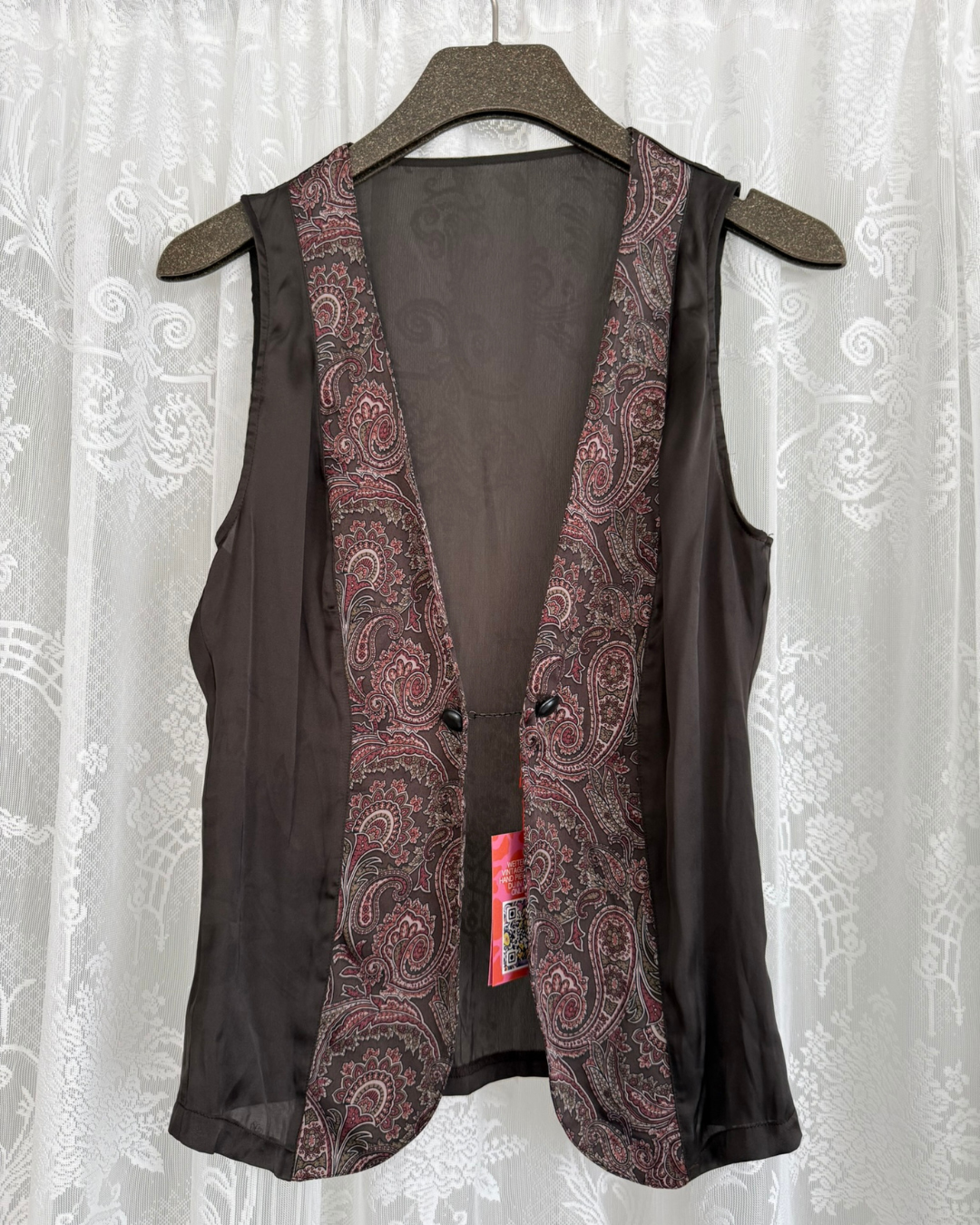 Weste Westentop 90s Style Western witchy braun Paisley Muster besonderer Verschluss