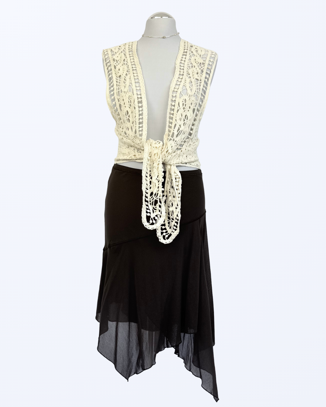 Häkelweste zum Binden Festival Boho creme beige Teos Vintage Onlineshop