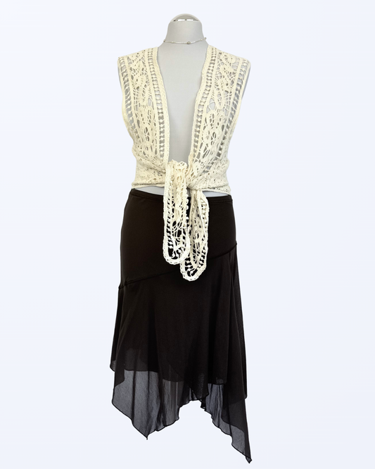 Häkelweste zum Binden Festival Boho creme beige Teos Vintage Onlineshop