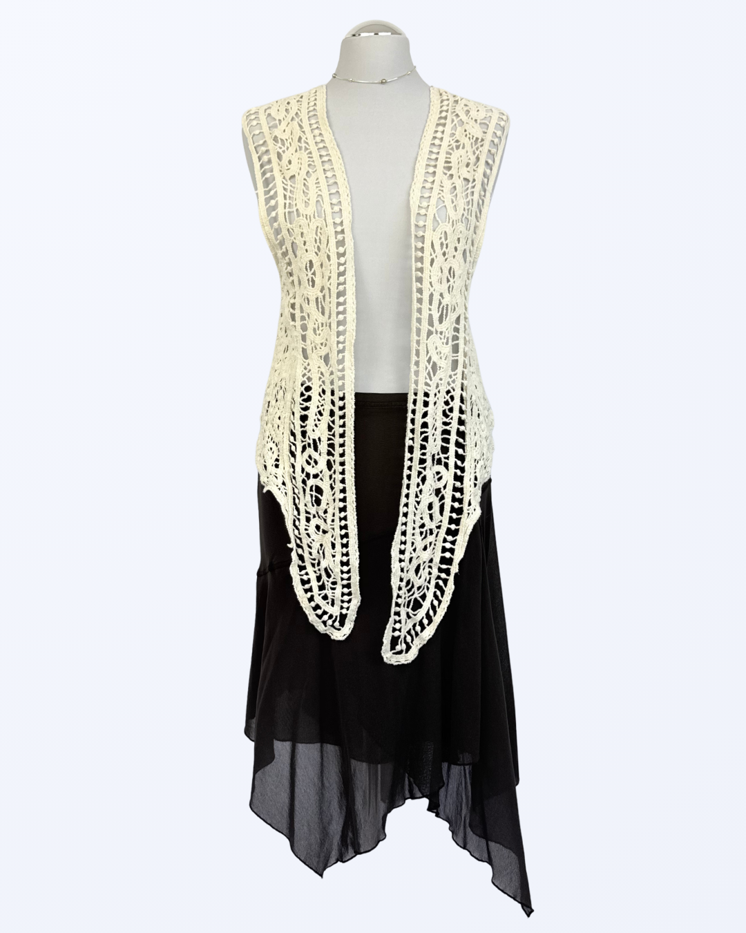 Häkelweste zum Binden Festival Boho creme beige Teos Vintage Onlineshop