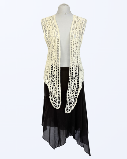 Häkelweste zum Binden Festival Boho creme beige Teos Vintage Onlineshop