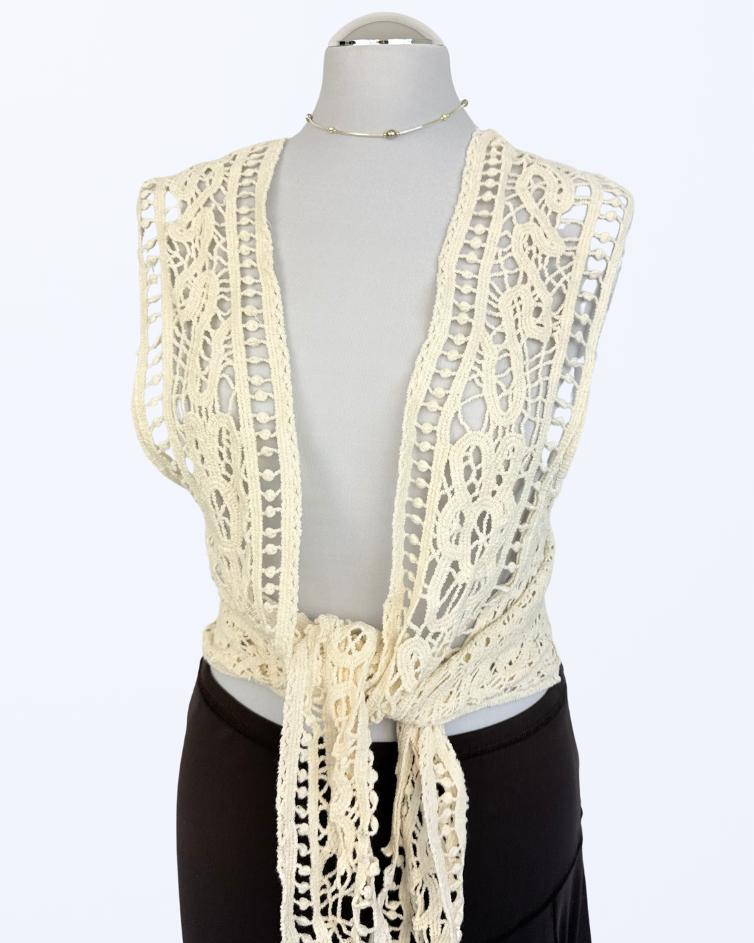 Häkelweste zum Binden Festival Boho creme beige Teos Vintage Onlineshop