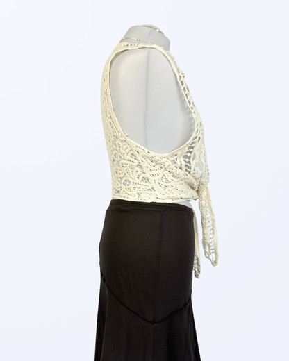 Häkelweste zum Binden Festival Boho creme beige Teos Vintage Onlineshop