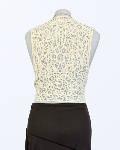 Häkelweste zum Binden Festival Boho creme beige Teos Vintage Onlineshop