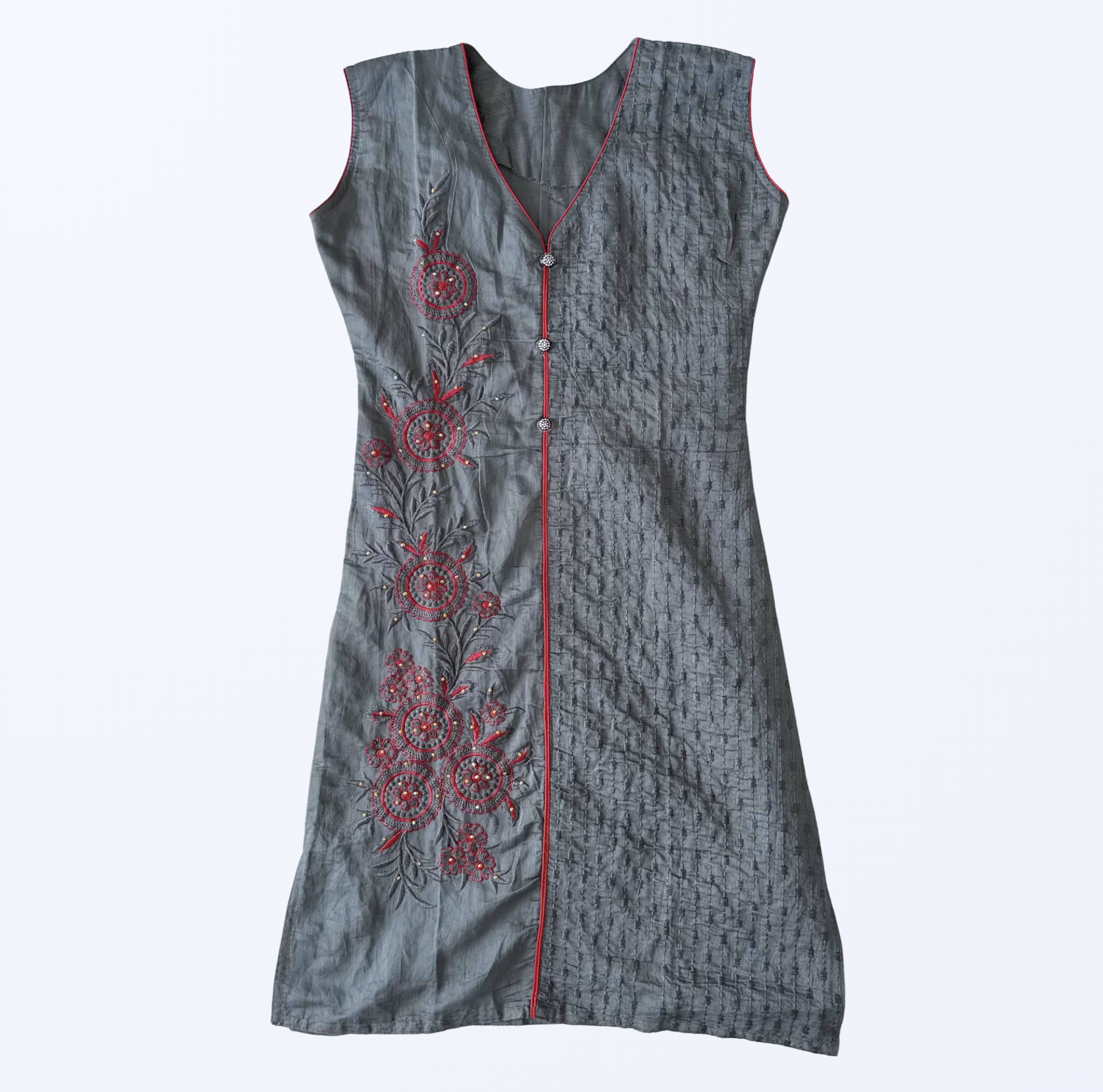 Kleid im Japan Style bestickt rote Blumen Teos Vintage Onlineshop